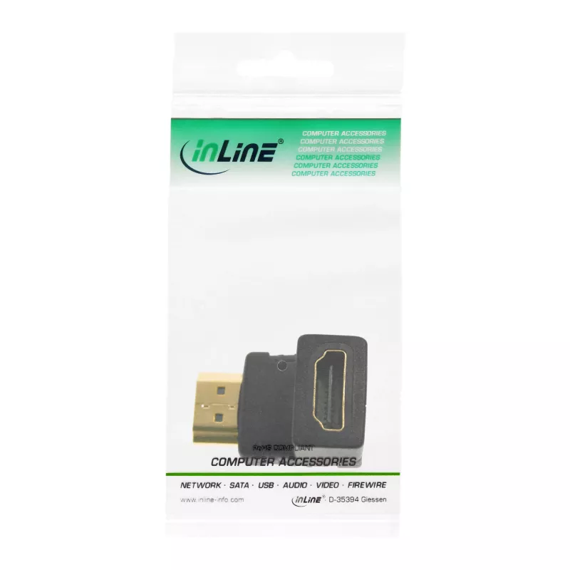 Adaptador HDMI InLine ficha/conector fêmea inclinado para baixo, dourado, 4K2K