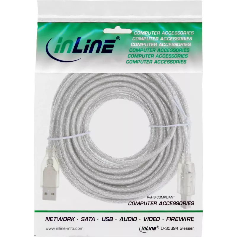 Cabo USB 2.0 ficha Type-A / ficha Type-B InLine 34555T 5 m transparente