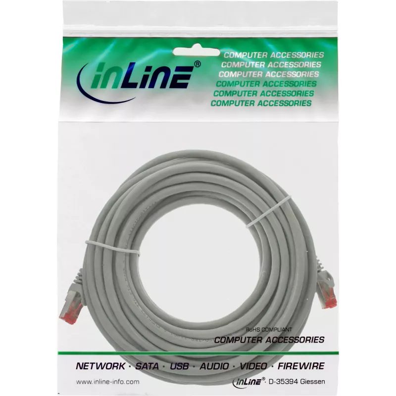 Cabo de patch InLine S/FTP PiMF Cat.6 250MHz cobre sem halogéneos cinzento 20 m