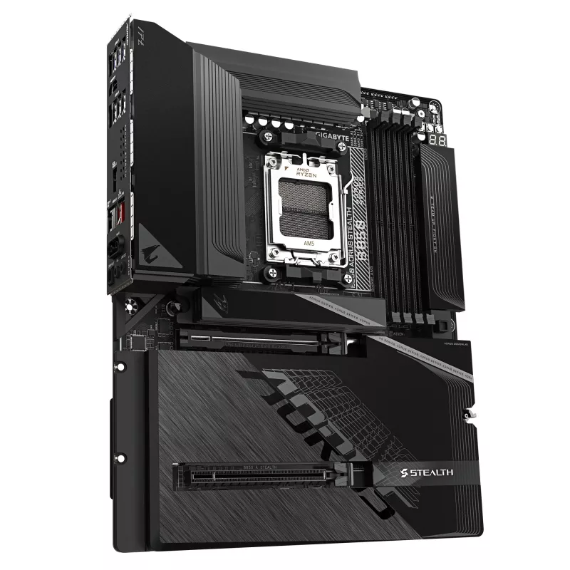 Placa-mãe GIGABYTE B850 AORUS STEALTH — ATX, Socket AM5, AMD B850, DDR5 até 8200 MHz (OC), 14+2+2 VRM, 2xPCIe5.0, 2xPCIe4.0 M.2, Wi‑Fi 7, 5GbE