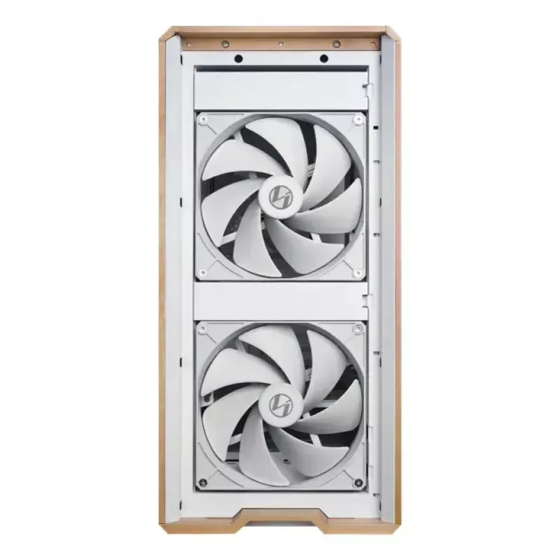 Caixa de PC Lian Li Lancool 217 Midi Tower — Branco e madeira, suporta ATX/EATX/Micro-ITX, 2x170 mm à frente, 1x140 mm atrás, 1×3,5 inch + 8×2,5 inch
