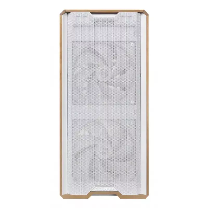 Caixa de PC Lian Li Lancool 217 Midi Tower — Branco e madeira, suporta ATX/EATX/Micro-ITX, 2x170 mm à frente, 1x140 mm atrás, 1×3,5 inch + 8×2,5 inch