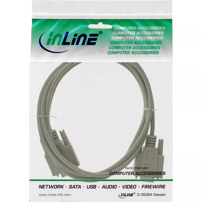 Extensão serial InLine, ficha / conector fêmea de 9 pinos, moldada, ligação 1:1, 20m