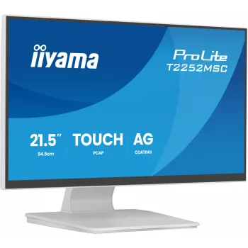 Monitor IIYAMA ProLite T2252MSC-W2AG 54,5 cm (21,4 polegadas) Full HD 1920x1080 LCD ecrã tátil, 5 ms, hub USB 3.2, altifalantes, VESA, branco