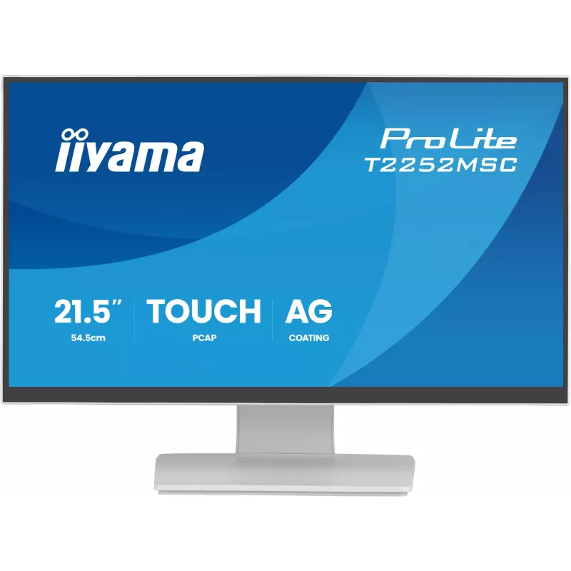 Monitor IIYAMA ProLite T2252MSC-W2AG 54,5 cm (21,4 polegadas) Full HD 1920x1080 LCD ecrã tátil, 5 ms, hub USB 3.2, altifalantes, VESA, branco
