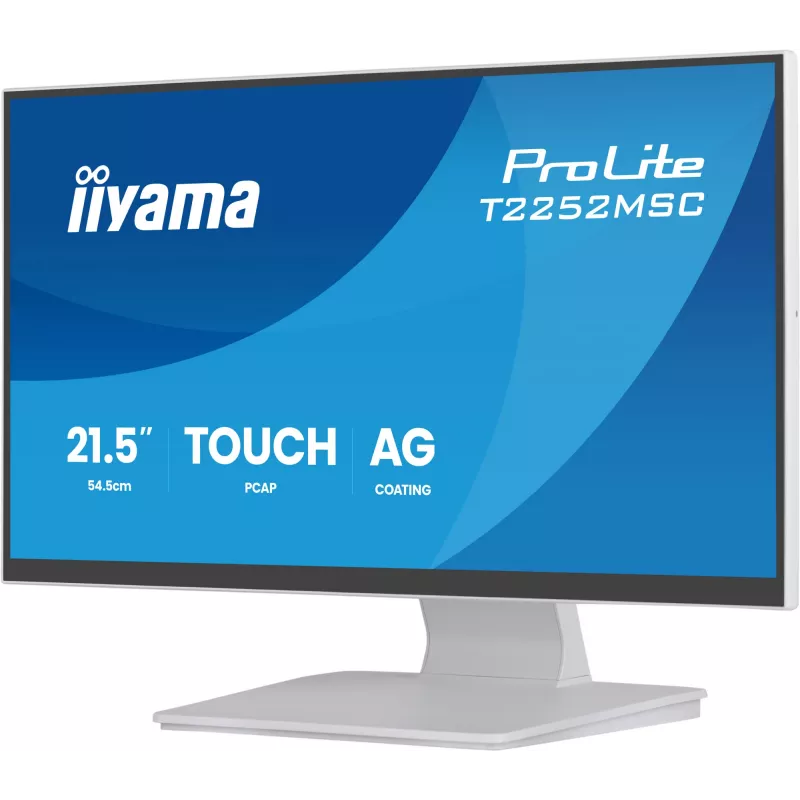 Monitor IIYAMA ProLite T2252MSC-W2AG 54,5 cm (21,4 polegadas) Full HD 1920x1080 LCD ecrã tátil, 5 ms, hub USB 3.2, altifalantes, VESA, branco