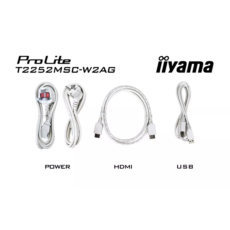 Monitor IIYAMA ProLite T2252MSC-W2AG 54,5 cm (21,4 polegadas) Full HD 1920x1080 LCD ecrã tátil, 5 ms, hub USB 3.2, altifalantes, VESA, branco