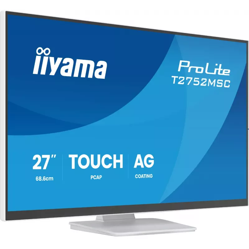 Monitor LCD com ecrã tátil IIYAMA ProLite T2752MSC-W1AG 27 polegadas 1920 x 1080 Full HD branco, 5 ms, USB 3.2 Gen1, altifalantes, VESA