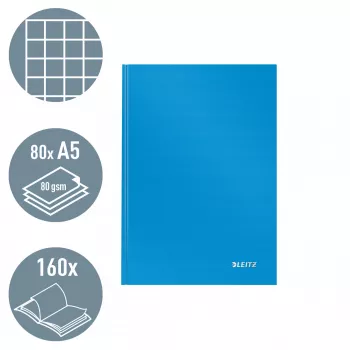 Caderno Leitz Solid Hardcover A5 quadriculado 90 g/m² 80 folhas, cor única, azul, A5, 80 folhas, brilhante, 80 g/m²