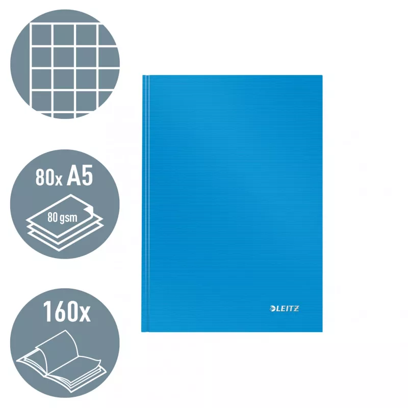 Caderno Leitz Solid Hardcover A5 quadriculado 90 g/m² 80 folhas, cor única, azul, A5, 80 folhas, brilhante, 80 g/m²