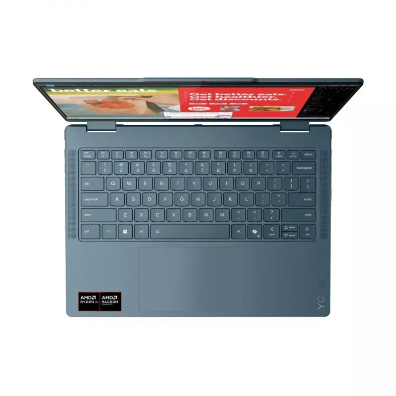 Portátil 2-em-1 Lenovo Yoga 7 14 polegadas OLED Touch, Ryzen AI 5 340, 16 GB LPDDR5, 512 GB SSD, Radeon 840M, 70 Wh, Tidal Teal