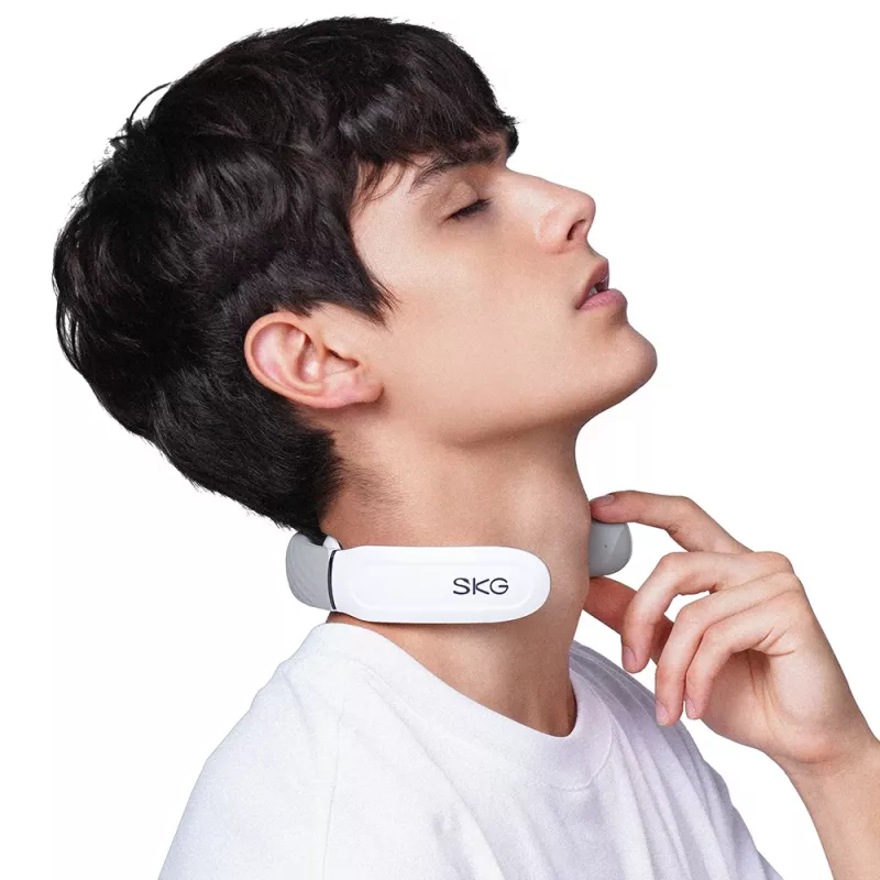 SKG 4356E - branco, massagem combinada, pescoço, branco, silicone, botões, bateria