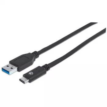 Cabo Manhattan USB-C para USB-A, 1 m, ficha macho para ficha macho, 10 Gbit/s (USB 3.2 Gen 2, também conhecido como USB 3.1), 3 A (carregamento rápido), SuperSpeed+ USB, preto, garantia vitalícia, equivalente a USB31AC1M