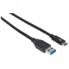 Cabo Manhattan USB-C para USB-A, 1 m, ficha macho para ficha macho, 10 Gbit/s (USB 3.2 Gen 2, também conhecido como USB 3.1), 3 A (carregamento rápido), SuperSpeed+ USB, preto, garantia vitalícia, equivalente a USB31AC1M