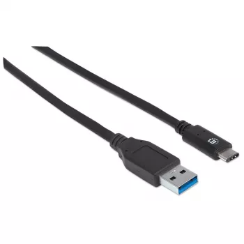 Cabo Manhattan USB-C para USB-A, 1 m, ficha macho para ficha macho, 10 Gbit/s (USB 3.2 Gen 2, também conhecido como USB 3.1), 3 A (carregamento rápido), SuperSpeed+ USB, preto, garantia vitalícia, equivalente a USB31AC1M