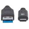 Cabo Manhattan USB-C para USB-A, 1 m, ficha macho para ficha macho, 10 Gbit/s (USB 3.2 Gen 2, também conhecido como USB 3.1), 3 A (carregamento rápido), SuperSpeed+ USB, preto, garantia vitalícia, equivalente a USB31AC1M