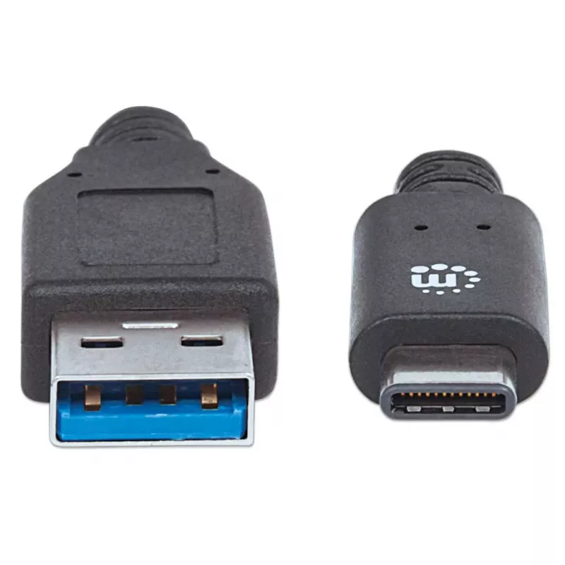 Cabo Manhattan USB-C para USB-A, 1 m, ficha macho para ficha macho, 10 Gbit/s (USB 3.2 Gen 2, também conhecido como USB 3.1), 3 A (carregamento rápido), SuperSpeed+ USB, preto, garantia vitalícia, equivalente a USB31AC1M