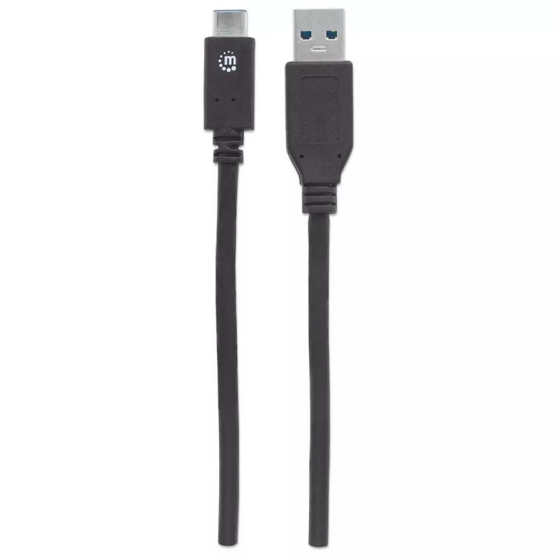 Cabo Manhattan USB-C para USB-A, 1 m, ficha macho para ficha macho, 10 Gbit/s (USB 3.2 Gen 2, também conhecido como USB 3.1), 3 A (carregamento rápido), SuperSpeed+ USB, preto, garantia vitalícia, equivalente a USB31AC1M