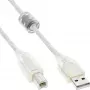InLine Cabo USB 2.0 Type-A macho / B macho transparente, núcleo de ferrite, 1 m