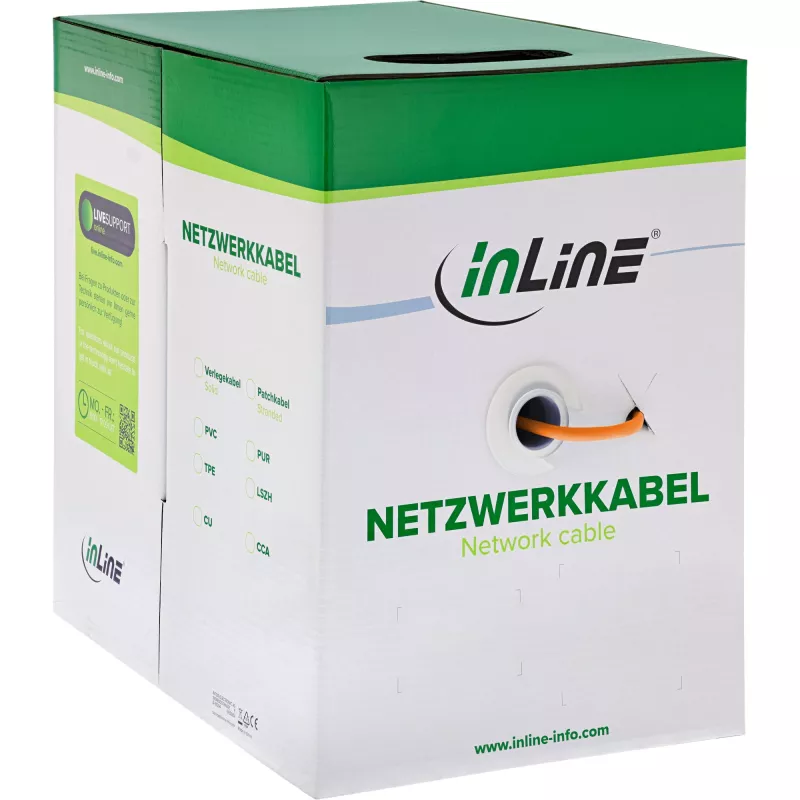 InLine Cabo de instalação sólido 250MHz S/STP Cat.6 CU AWG23 isento de halogéneos 50m