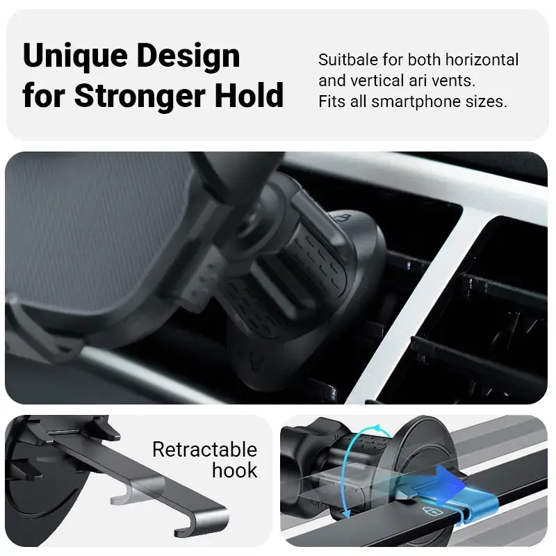 Suporte para saída de ar do automóvel para telemóveis Crong Carclip Air Vent (para telemóveis), preto/carbono