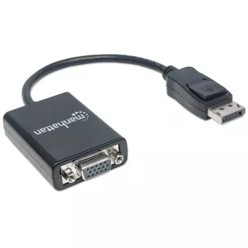 manhattan-cabo conversor displayport-para-vga-hd15-15cm-macho-para-fêmea-ativo-dp-com-bloqueio-preto-garantia-vitalícia-compatível-com-dp2vga2