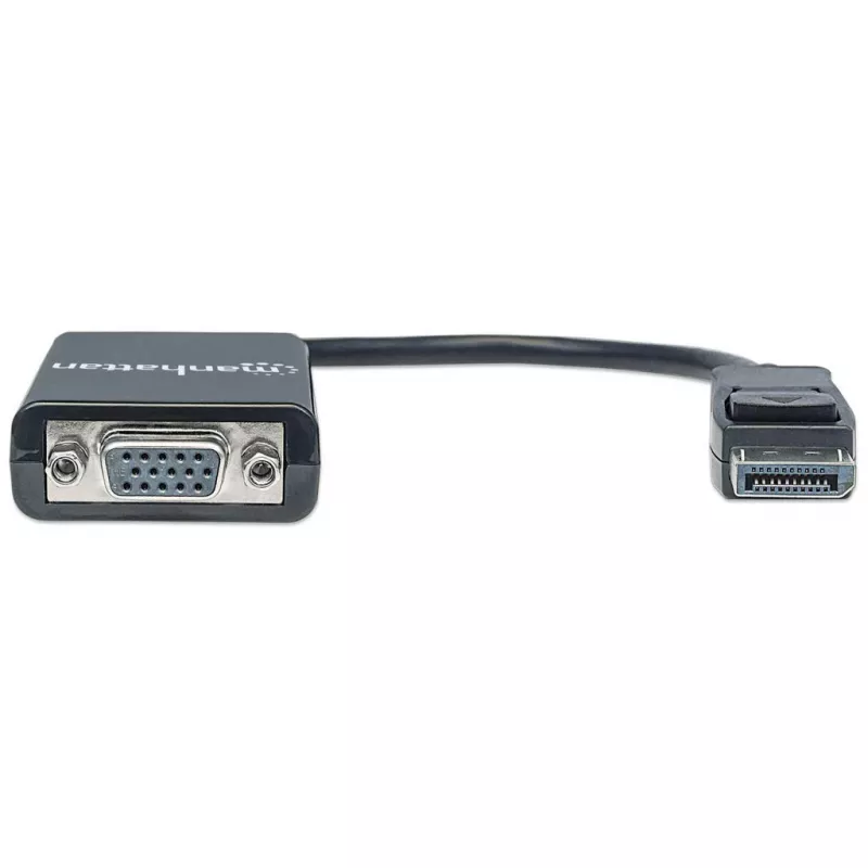 manhattan-cabo conversor displayport-para-vga-hd15-15cm-macho-para-fêmea-ativo-dp-com-bloqueio-preto-garantia-vitalícia-compatível-com-dp2vga2