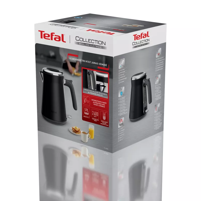 Chaleira elétrica Tefal KI6668E0 — 1,7 l, 2400 W, corpo em aço inoxidável, preto