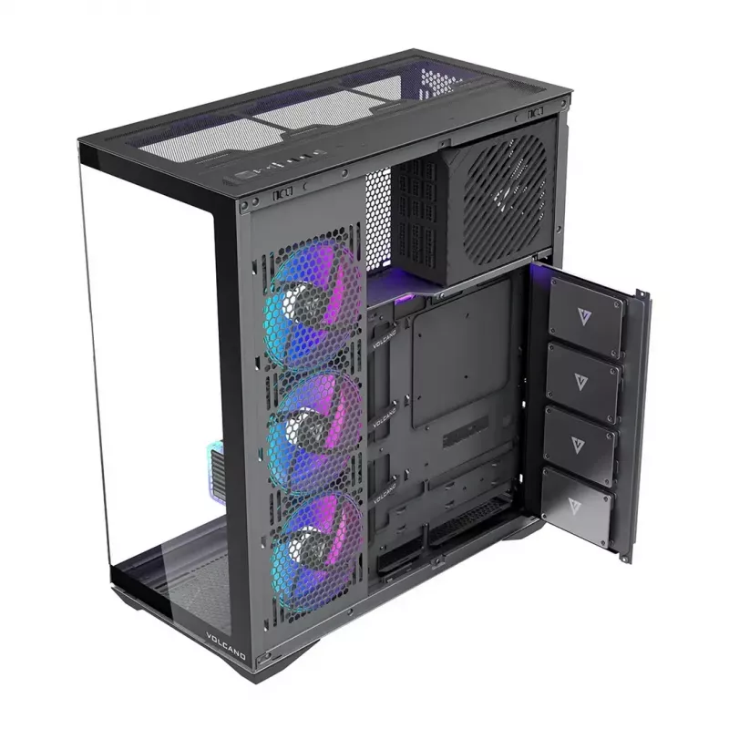 Caixa de PC Full-Tower MODECOM Volcano SPACE XL ARGB — Full Tower, suporte E-ATX, vidro temperado, ARGB, GPU até 440 mm