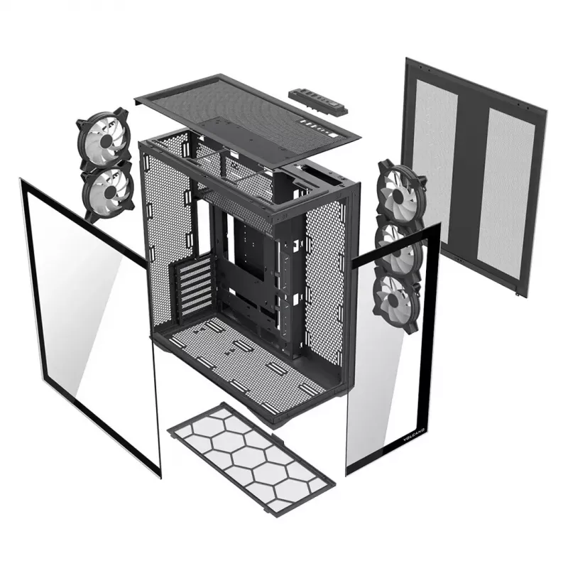 Caixa de PC Full-Tower MODECOM Volcano SPACE XL ARGB — Full Tower, suporte E-ATX, vidro temperado, ARGB, GPU até 440 mm