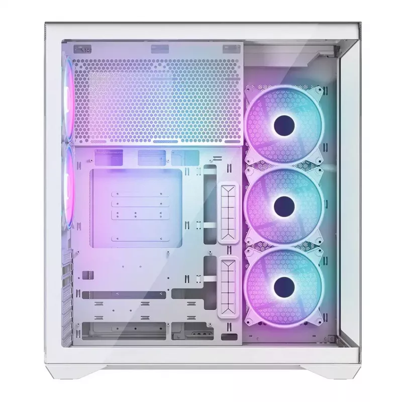 Caixa de PC Full-Tower MODECOM Volcano SPACE XL ARGB FULL TOWER 5F branca — ATX, vidro temperado, ARGB, USB-C