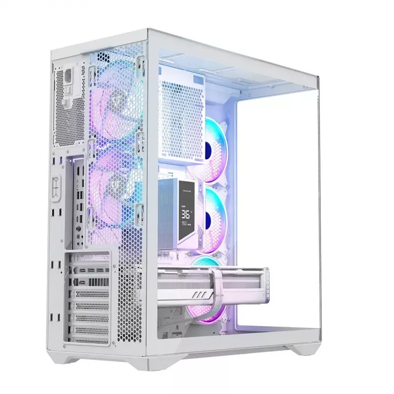 Caixa de PC Full-Tower MODECOM Volcano SPACE XL ARGB FULL TOWER 5F branca — ATX, vidro temperado, ARGB, USB-C