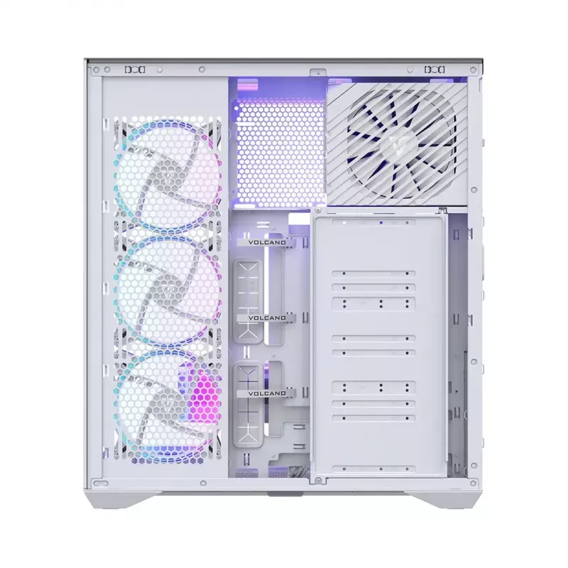 Caixa de PC Full-Tower MODECOM Volcano SPACE XL ARGB FULL TOWER 5F branca — ATX, vidro temperado, ARGB, USB-C