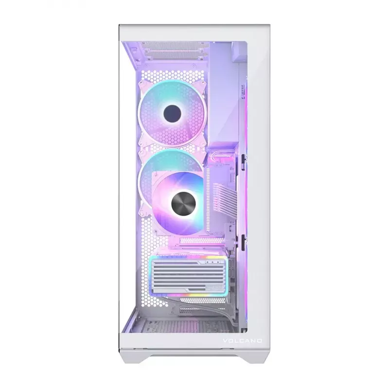Caixa de PC Full-Tower MODECOM Volcano SPACE XL ARGB FULL TOWER 5F branca — ATX, vidro temperado, ARGB, USB-C