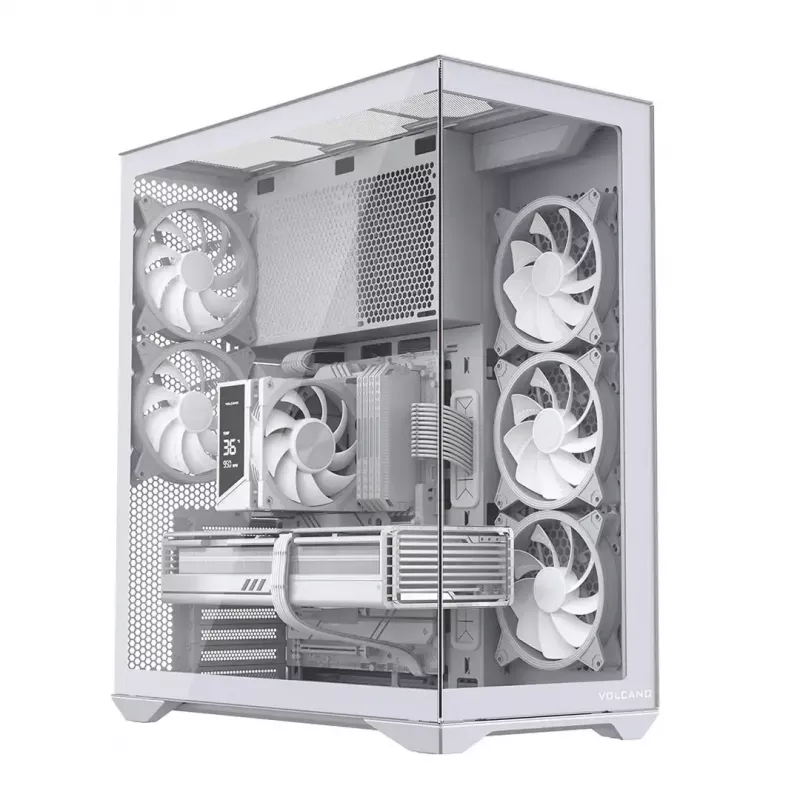 Caixa de PC Full-Tower MODECOM Volcano SPACE XL ARGB FULL TOWER 5F branca — ATX, vidro temperado, ARGB, USB-C