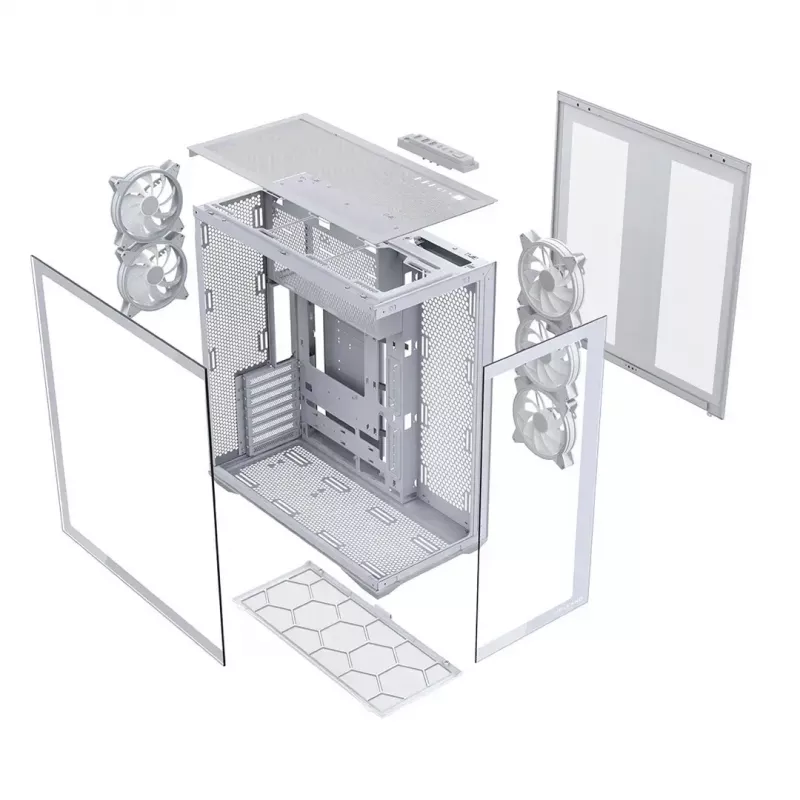 Caixa de PC Full-Tower MODECOM Volcano SPACE XL ARGB FULL TOWER 5F branca — ATX, vidro temperado, ARGB, USB-C