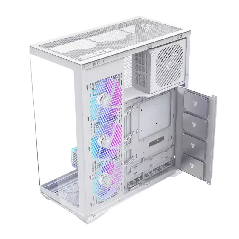 Caixa de PC Full-Tower MODECOM Volcano SPACE XL ARGB FULL TOWER 5F branca — ATX, vidro temperado, ARGB, USB-C