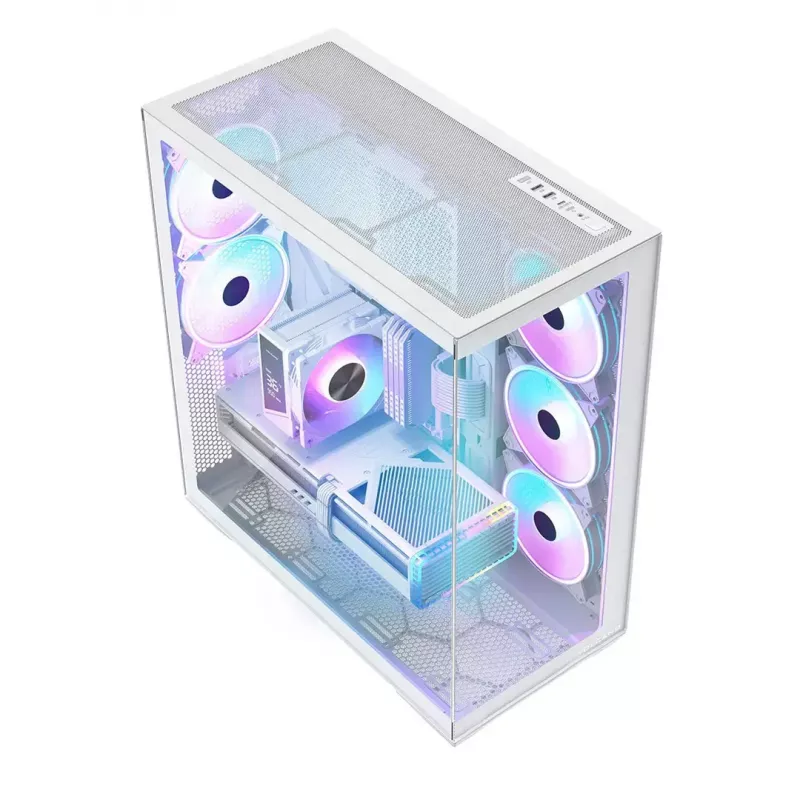 Caixa de PC Full-Tower MODECOM Volcano SPACE XL ARGB FULL TOWER 5F branca — ATX, vidro temperado, ARGB, USB-C