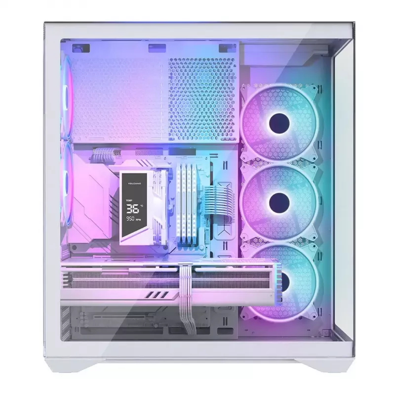 Caixa de PC Full-Tower MODECOM Volcano SPACE XL ARGB FULL TOWER 5F branca — ATX, vidro temperado, ARGB, USB-C