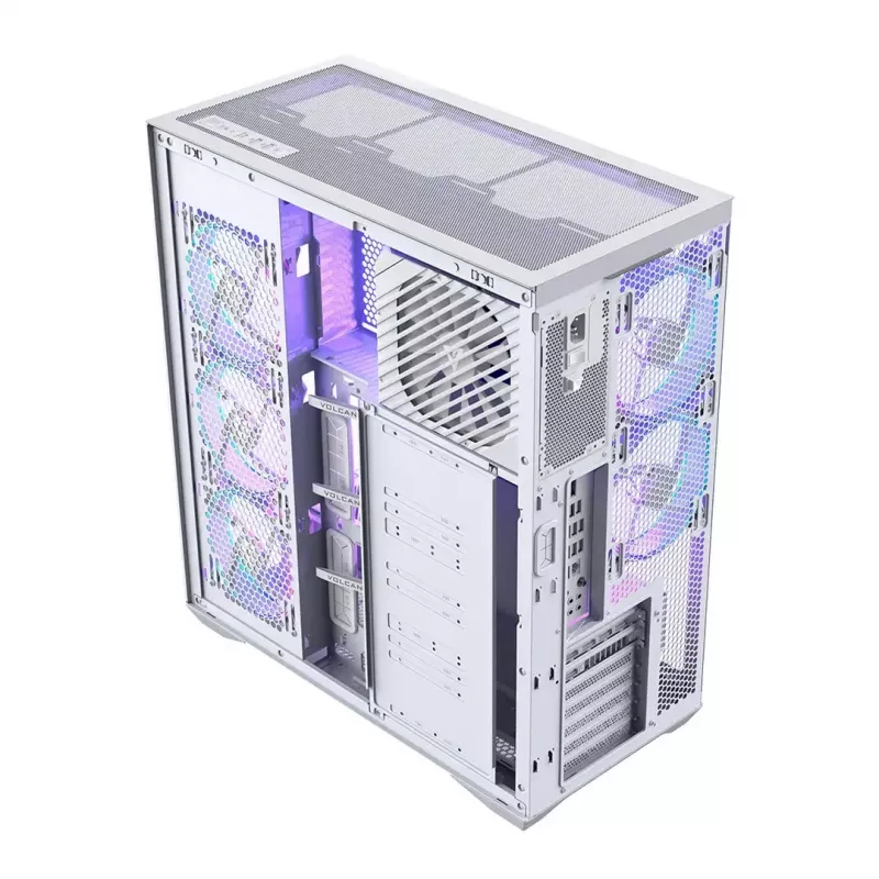 Caixa de PC Full-Tower MODECOM Volcano SPACE XL ARGB FULL TOWER 5F branca — ATX, vidro temperado, ARGB, USB-C