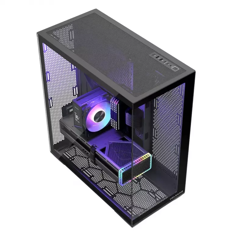 Caixa de PC Full-Tower MODECOM Volcano SPACE XL NF — preta, vidro temperado, ARGB, suporta micro-ATX, GPU até 44 cm, 3×3,5 polegadas/4×2,5 polegadas baías, USB-A 2×, USB-C 1×