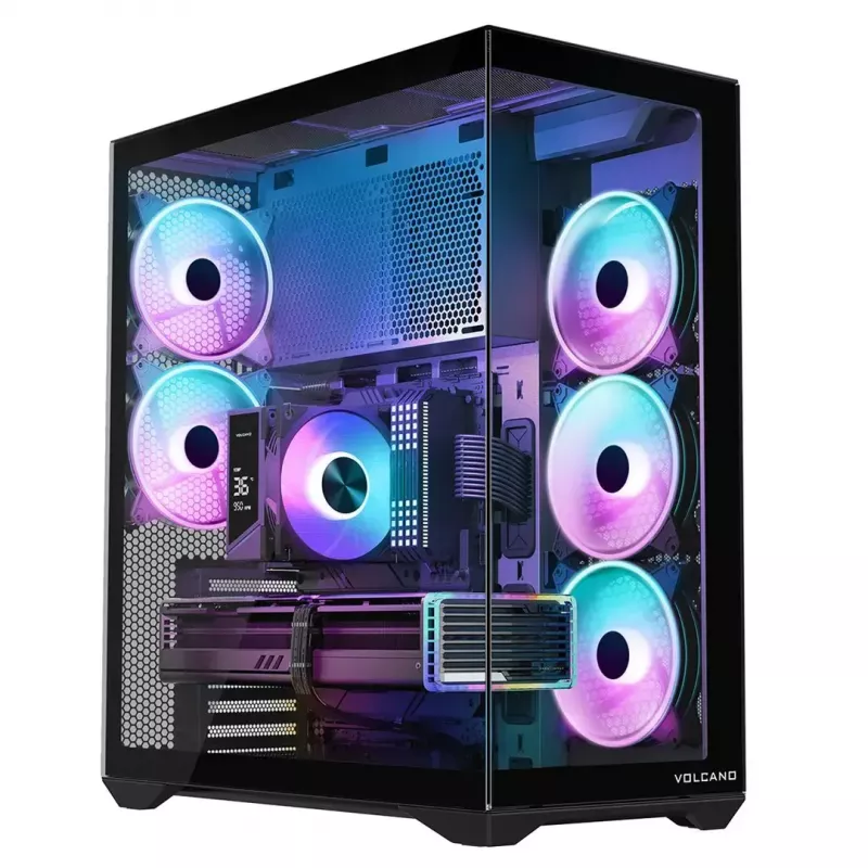 Caixa de PC Full-Tower MODECOM Volcano SPACE XL NF — preta, vidro temperado, ARGB, suporta micro-ATX, GPU até 44 cm, 3×3,5 polegadas/4×2,5 polegadas baías, USB-A 2×, USB-C 1×