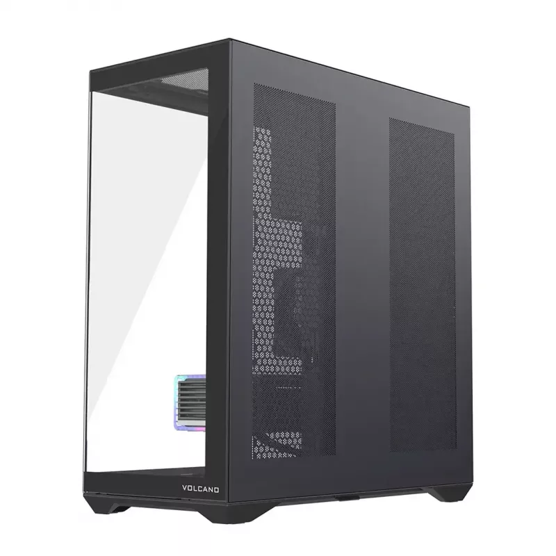 Caixa de PC Full-Tower MODECOM Volcano SPACE XL NF — preta, vidro temperado, ARGB, suporta micro-ATX, GPU até 44 cm, 3×3,5 polegadas/4×2,5 polegadas baías, USB-A 2×, USB-C 1×