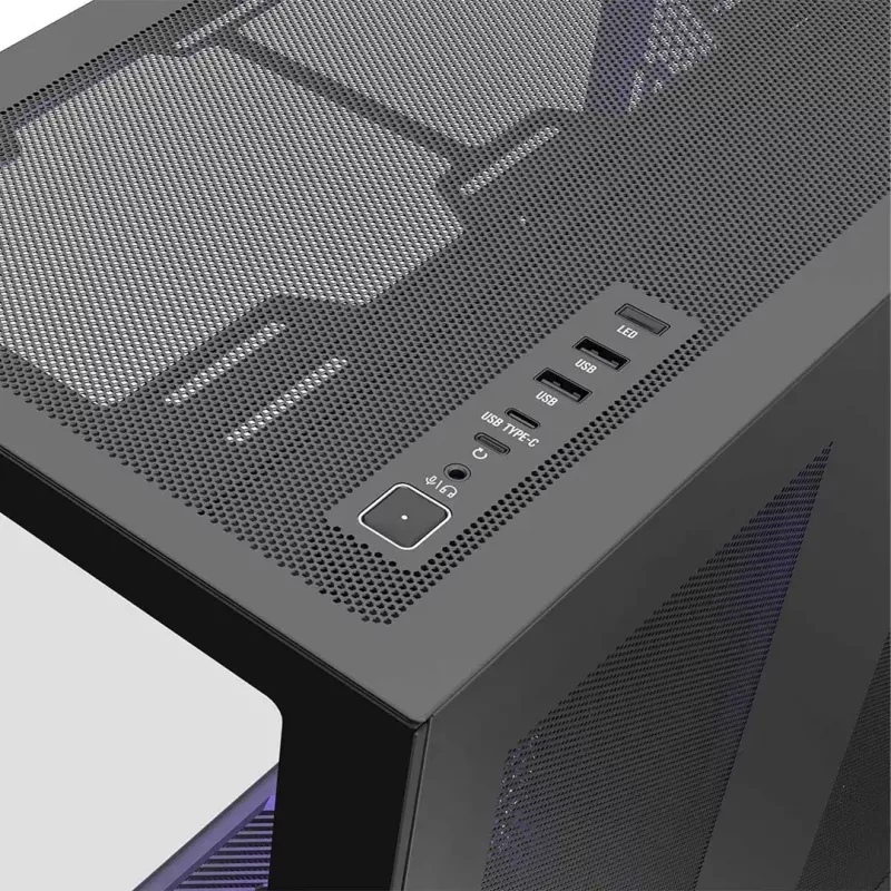 Caixa de PC Full-Tower MODECOM Volcano SPACE XL NF — preta, vidro temperado, ARGB, suporta micro-ATX, GPU até 44 cm, 3×3,5 polegadas/4×2,5 polegadas baías, USB-A 2×, USB-C 1×