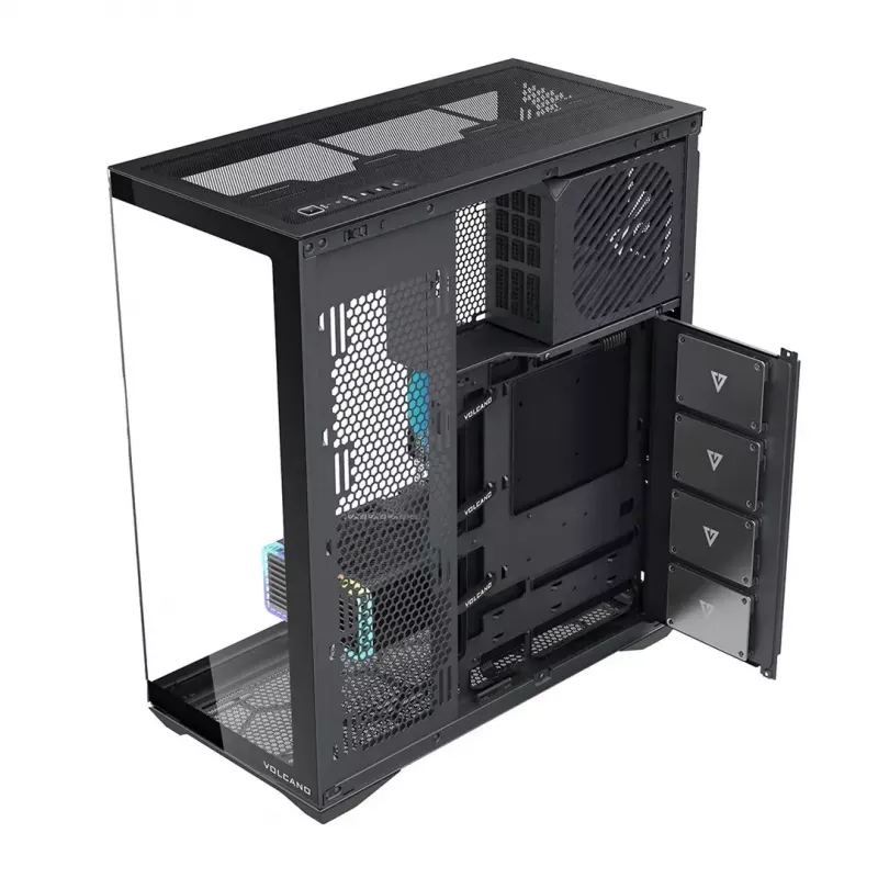 Caixa de PC Full-Tower MODECOM Volcano SPACE XL NF — preta, vidro temperado, ARGB, suporta micro-ATX, GPU até 44 cm, 3×3,5 polegadas/4×2,5 polegadas baías, USB-A 2×, USB-C 1×