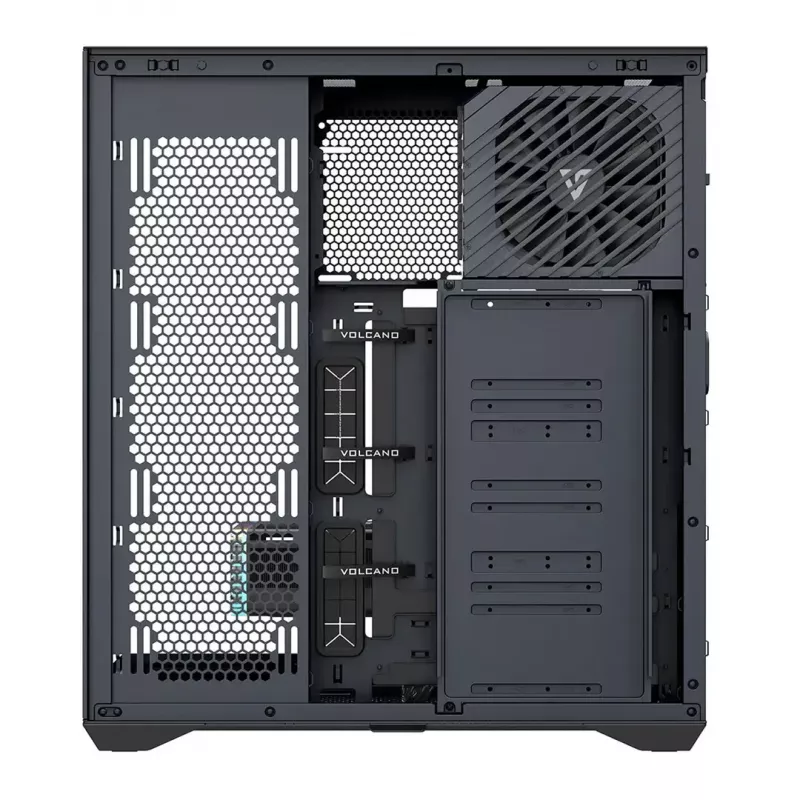 Caixa de PC Full-Tower MODECOM Volcano SPACE XL NF — preta, vidro temperado, ARGB, suporta micro-ATX, GPU até 44 cm, 3×3,5 polegadas/4×2,5 polegadas baías, USB-A 2×, USB-C 1×