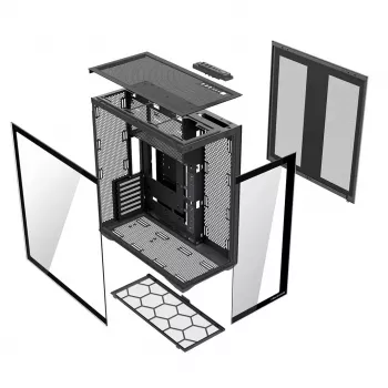 Caixa de PC Full-Tower MODECOM Volcano SPACE XL NF — preta, vidro temperado, ARGB, suporta micro-ATX, GPU até 44 cm, 3×3,5 polegadas/4×2,5 polegadas baías, USB-A 2×, USB-C 1×