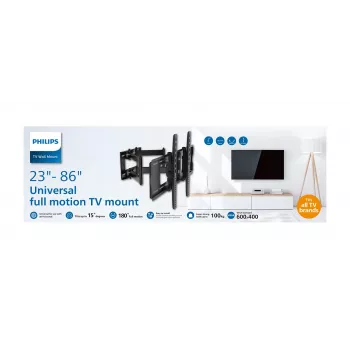 Suporte de chão para TV Philips SQM9640/00 para 58,4 cm–2,18 m (23 polegadas–86 polegadas), até 55 kg, VESA 200x100–600x400, inclinável ±15°, rotativo 180° — preto