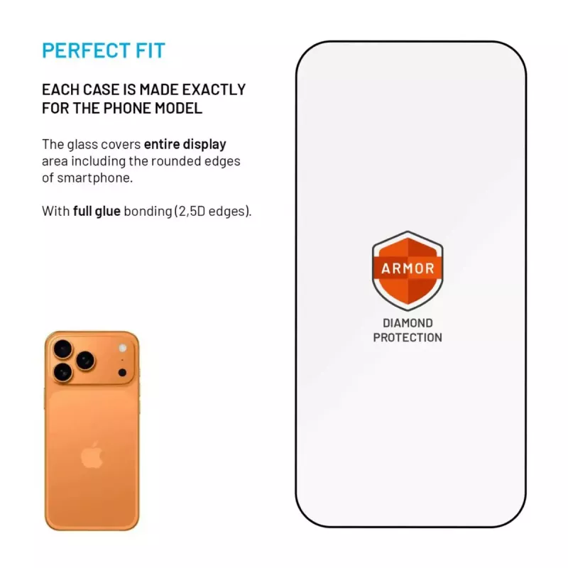 Película protetora de ecrã FIXED para Apple iPhone 17 Pro — vidro temperado, preto, Armor com aplicador anti-poeira e camada AR