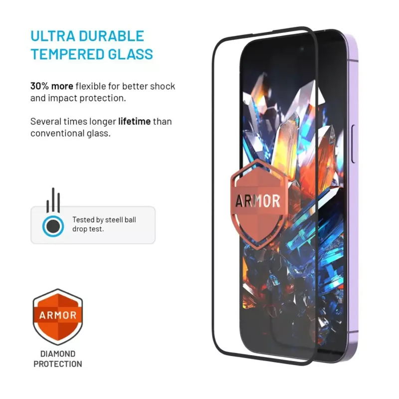 Película protetora de ecrã FIXED para Apple iPhone 17 Pro — vidro temperado, preto, Armor com aplicador anti-poeira e camada AR